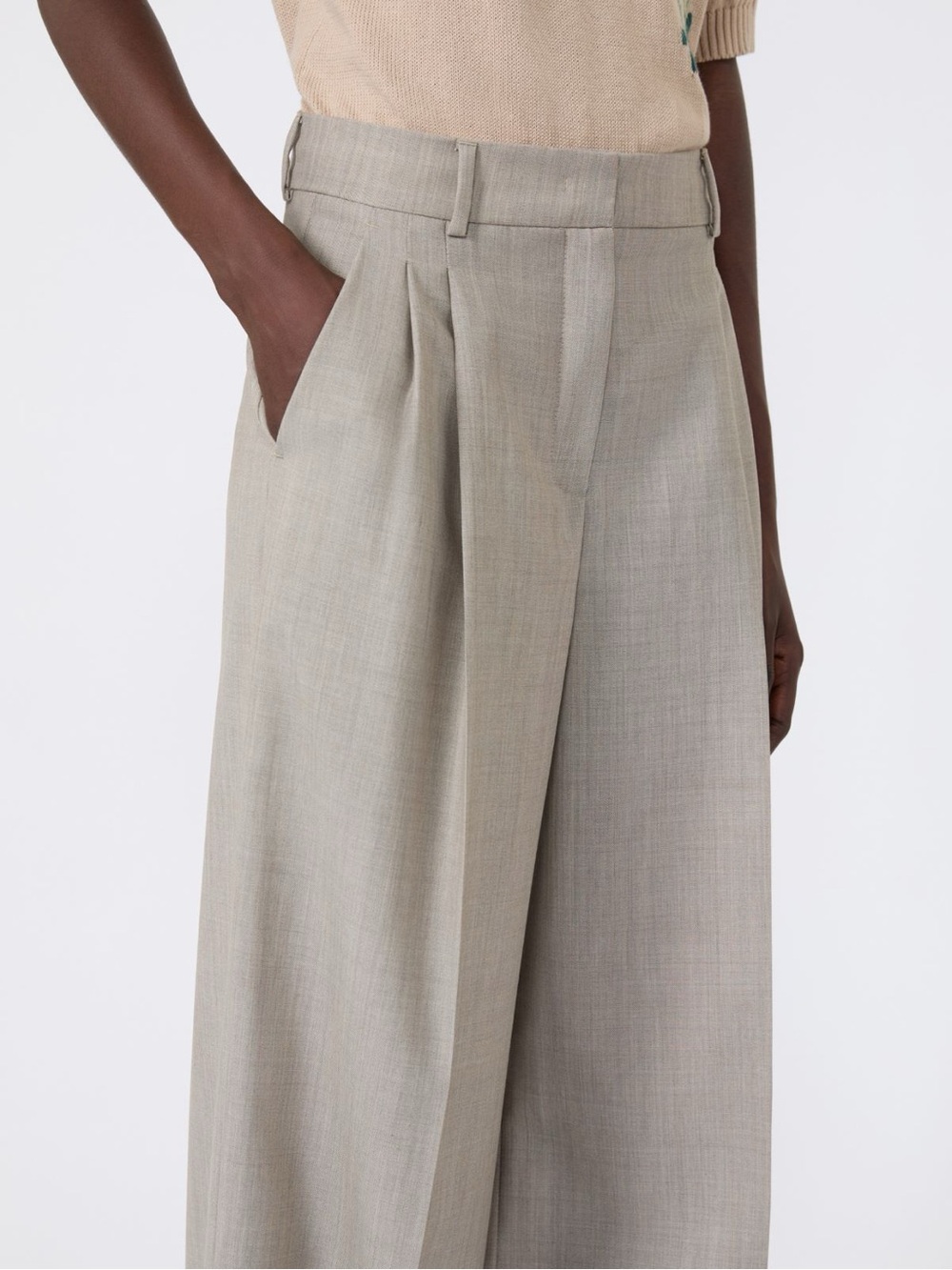H&M Wide-Leg Pleated Trousers in Light Taupe